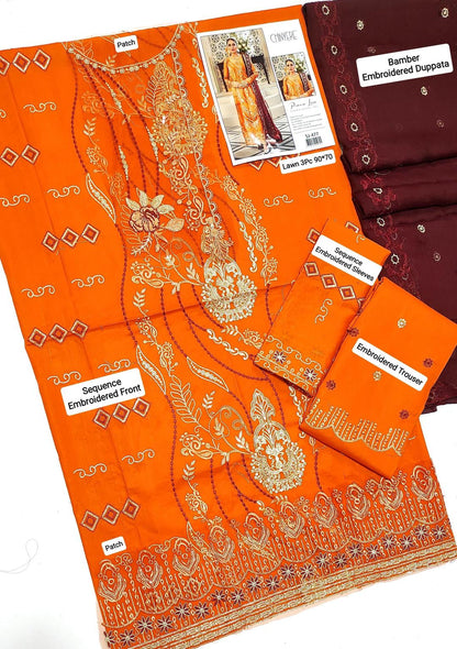 Women's unstitched embroidered dress