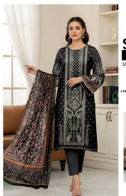 Mausummery,digital lawn shirt, plain dyed trouser,lawn dupatta