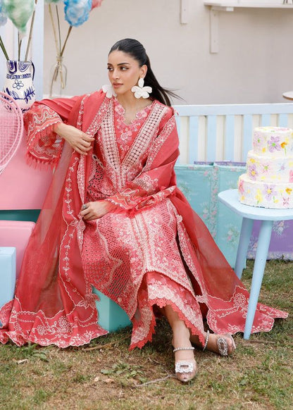 Bin-illyas, embroidered lawn shirt and trouser with cotton Net dupatta.