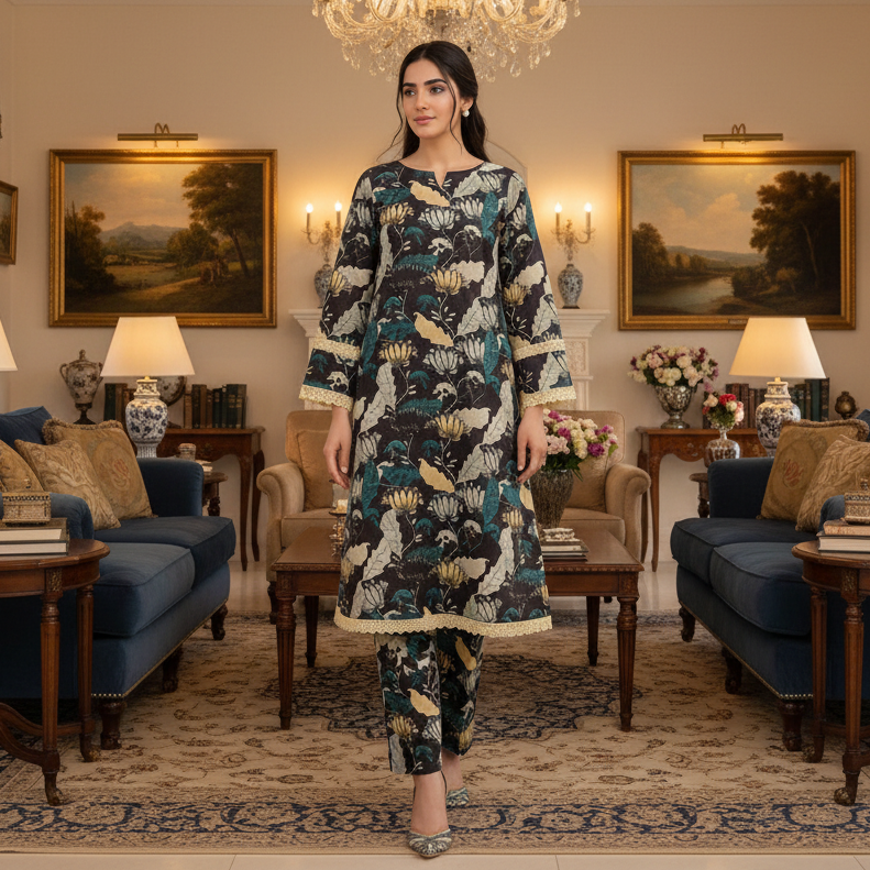 RUPAS, Digital Print Superior Lawn All-Over Print Shirt & Trouser