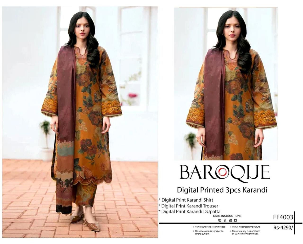 Ladies winter collection printed Karandi (Dupatta, shirt, trouser, 3Pcs)