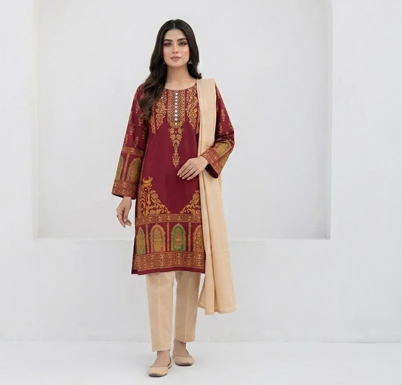 Arabic lawn, printed suit with chiffon dupatta